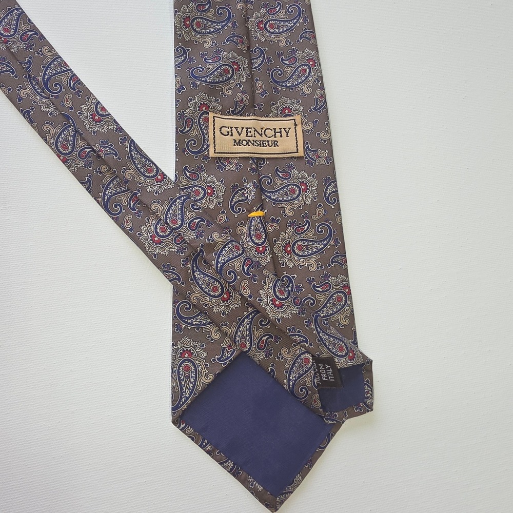 Givenchy Monsieur Mens Silk Tie Brown Blue Paisley Made in Italy Formal Necktie - Picture 3 of 3